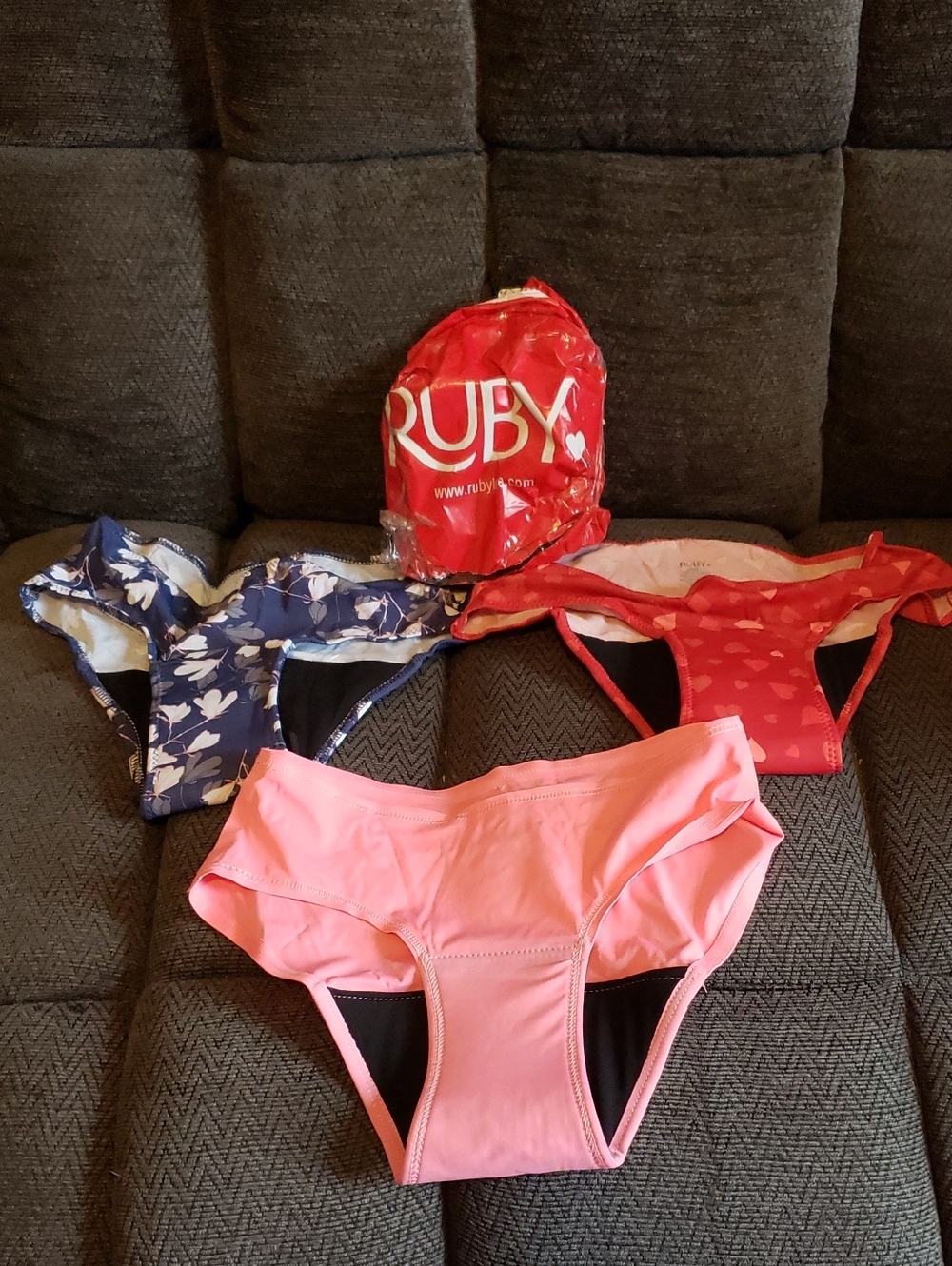 Ruby Love YOUTH  Pink, Red Heart & Navy Floral Period Underwear - 3 Pack